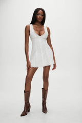 X Bella Hadid Farm Eyelet Mini Dress - Salt Air Eyelet