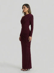 Asymmetric-Neck Maxi Dress With Ruched Detailing