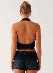 Esma Halter Top - Washed Dark Blue