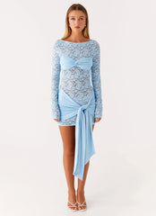 Consie Long Sleeve Mini Dress - Pale Blue