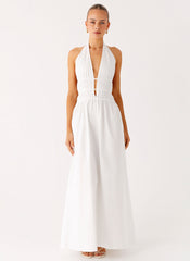 Figaro Halter Maxi Dress - White