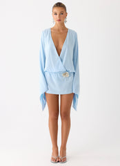 Junia Long Sleeve Mini Dress - Pale Blue
