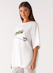 Olive Oversized Tee - White