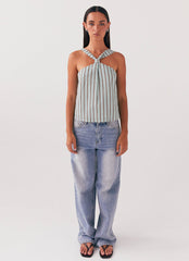 Keira Linen Top - Coastal Stripe