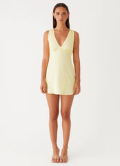 Veena Satin Mini Dress - Yellow