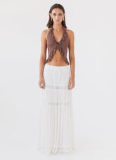 Tanya Mesh Frill Top - Chocolate