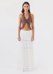 Tanya Mesh Frill Top - Chocolate