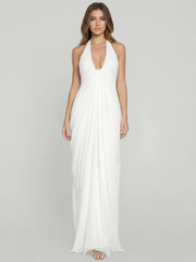 Sculpted Cascade Draped Stretchy Halter Gown