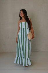 Maria Stripe Maxi Dress-Green