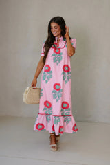 Presley Floral Midi Dress-Pink