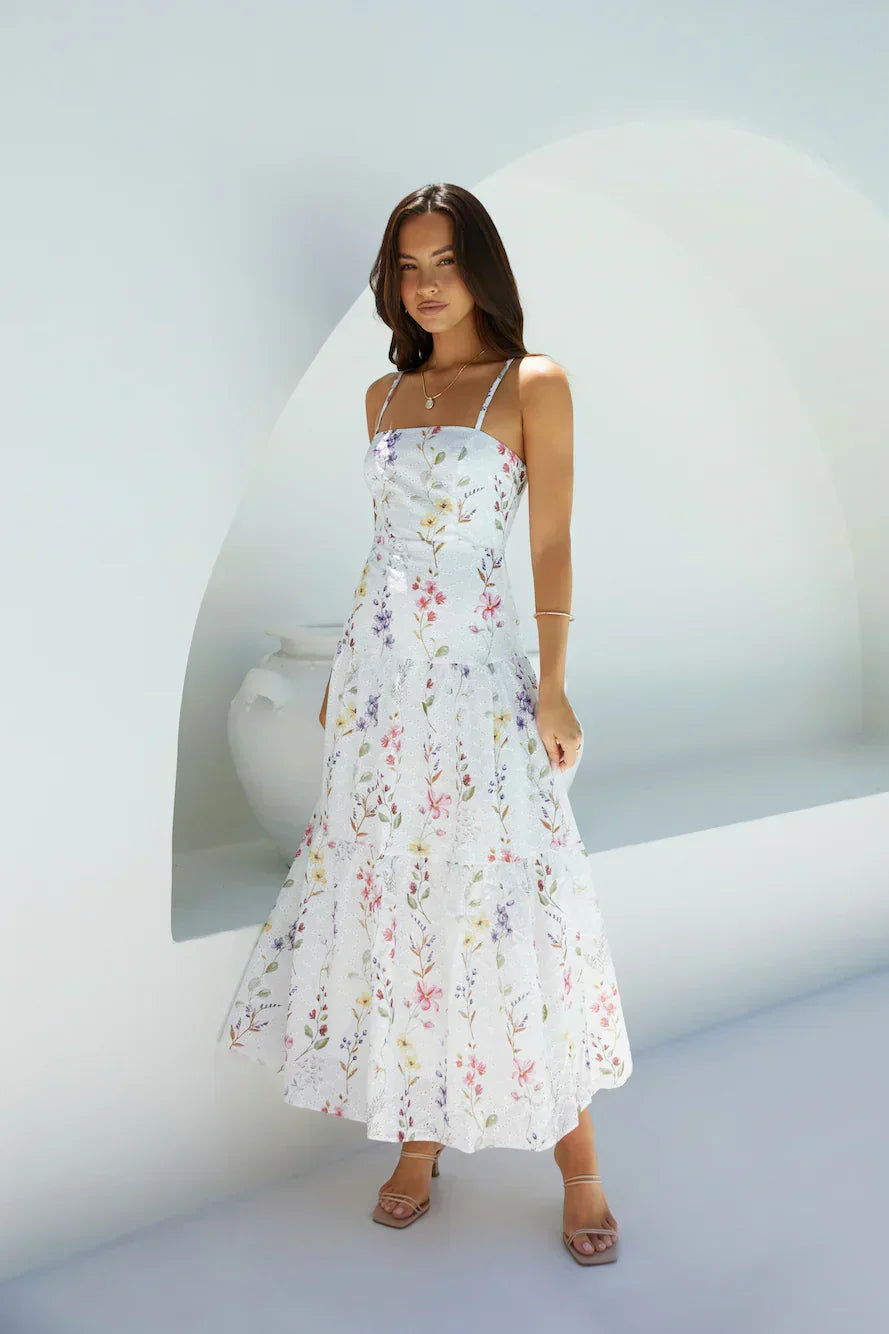 Luminous Field Floral Maxi Dress White