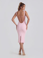 Lace Trimmed Backless Midi Dress