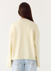 Annie One Button Cardigan - Ivory Cream