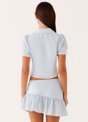 Bennett Button Up Top - Blue White Stripe