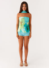 Blaise Scarf Top - Turquoise Floral