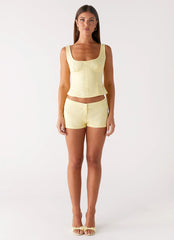 Coastline Cotton Micro Mini Shorts - Yellow