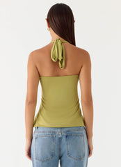 Corah Halter Top - Green Olive