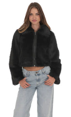 Faux Fur Cropped Jacket in Black