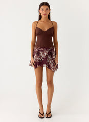 Fiore Asymmetrical Mini Skirt - Espresso Meadow