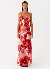 Flora Satin Maxi Dress - Sicily Sunsets Print