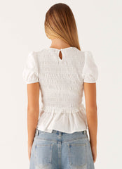 Izzy Shirred Top - White