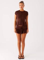 Landon Button Up Top - Chocolate