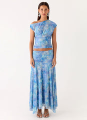 Liana Asymmetrical Top - Aqua Paisley