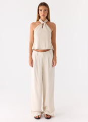 Maddox Linen Top - Oat