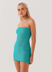 Dance The Night Tube Knit Mini Dress - Turquoise Gem