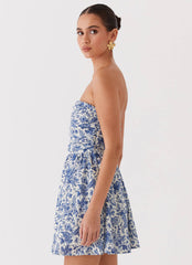 Forget Me Not Linen Mini Dress - Blue Paisley