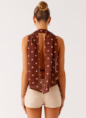 Stealing Love Scarf Top - Chocolate Strawberry Dot