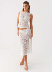 Virelle Lace Midi Skirt - Ivory