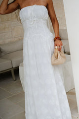 Eyelet Strapless Maxi Dress-Off White