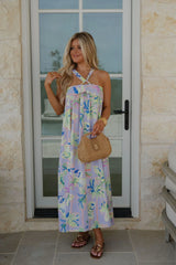 Floral Radiance Maxi Dress-Baja Blues