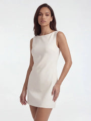 Boatneck Bow Back A-Line Mini Dress